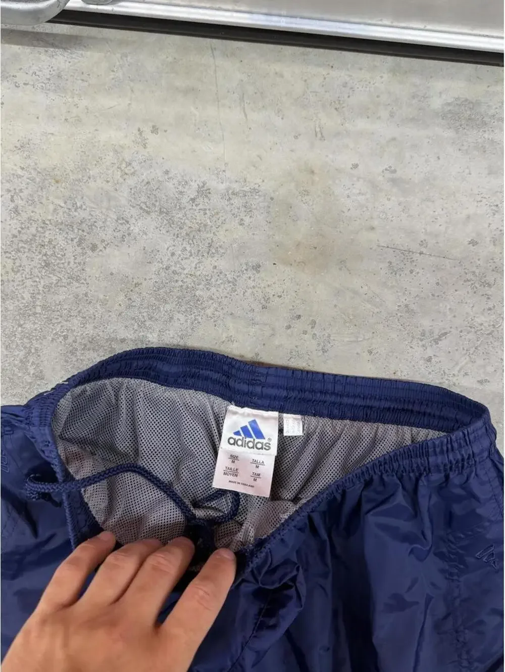 vintage adidas navy and white small logo nylon relaxed baggy fit track pants